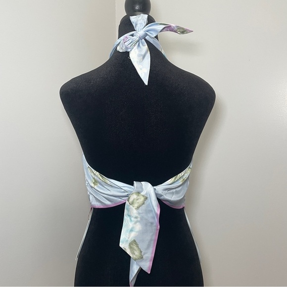 NEW! LoveShackFancy- Hollison Floral Scarf Top Amarillo Sky Blue Halter Size 8 - Picture 5 of 7